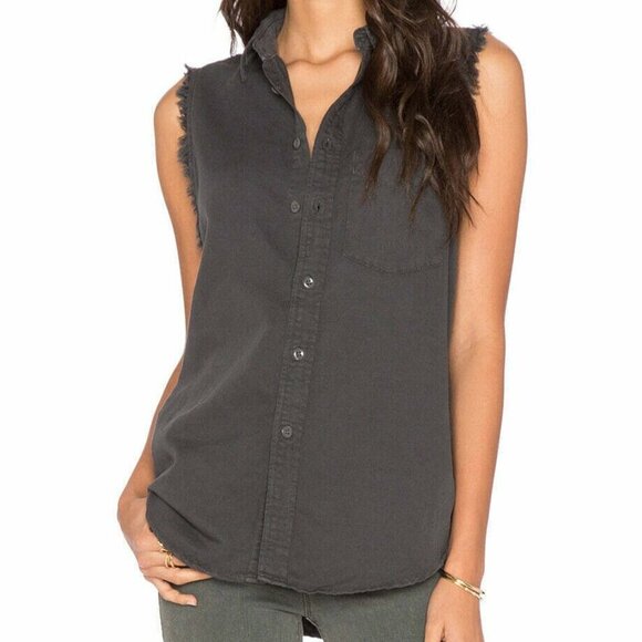 MOTHER Charcoal Sleeveless Button Down Shirt - Picture 4 of 7